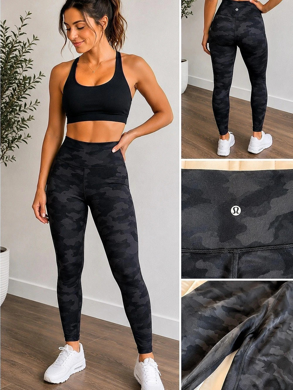 lululemon Camo Athletic Leggings Black & Gray size 4